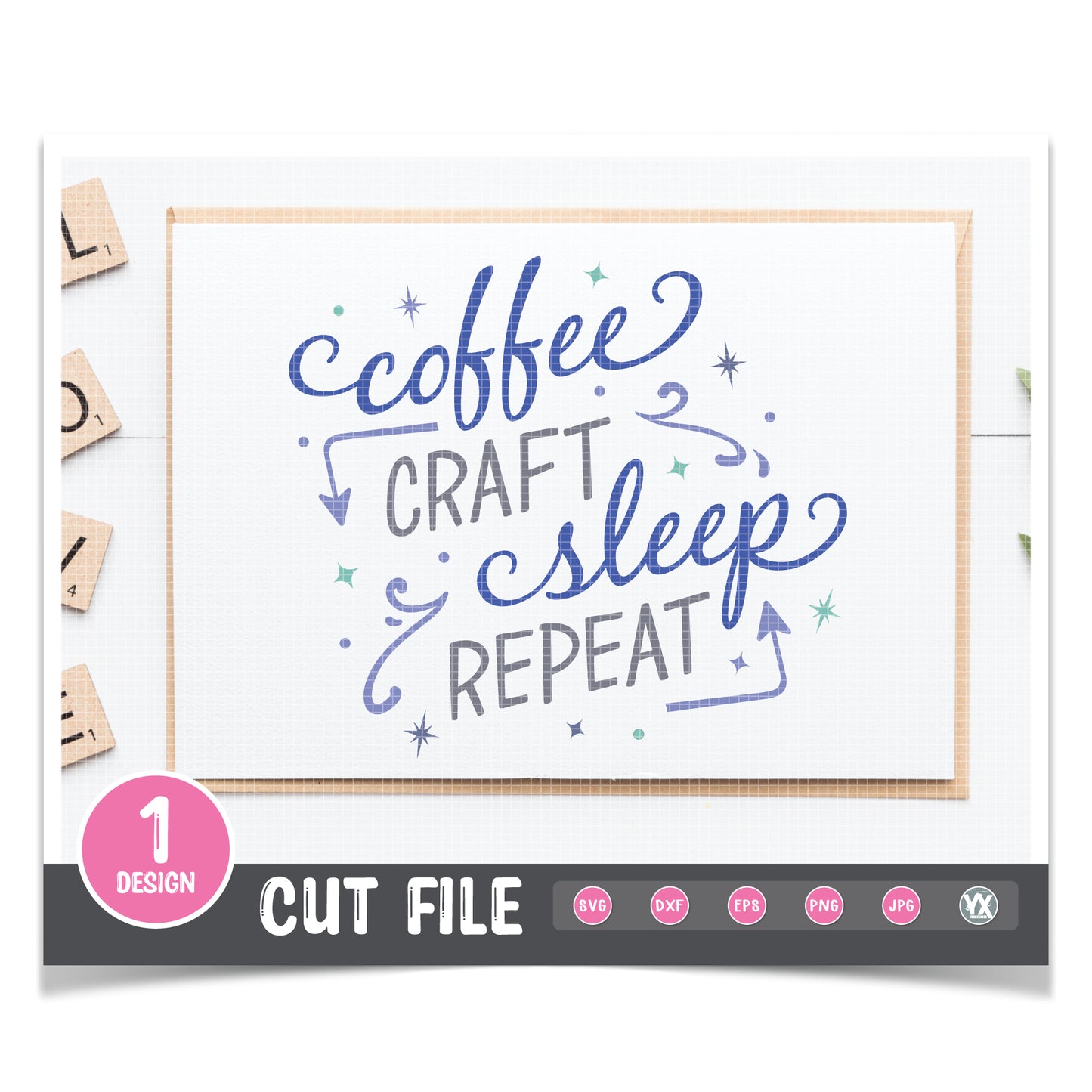 Coffee, Craft, Sleep, Repeat SVG