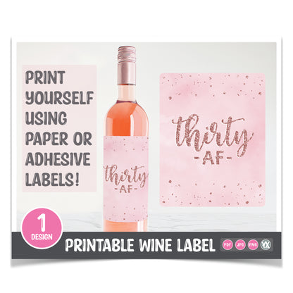 Thirty AF Printable Wine Label